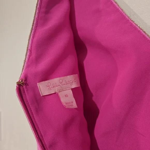 Lilly Pulitzer Junie Shift Mini Dress Berry Sangria Pink Gold Cotton Size 10 - Picture 5 of 8